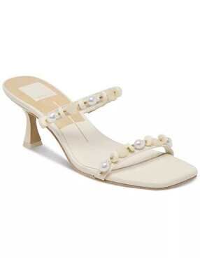 Dolce Vita Grason White Leather Beaded Strap Heeled Sandals Size 9